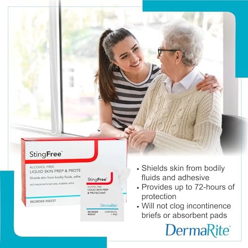 DermaRite's StingFree, Liquid Skin Prep & Shield - Alcohol-Free Wipes, Shields from Body Fluids, Adhesives and Friction - Individually Wrapped, 50 Wipes, 1 Pack - görsel 5