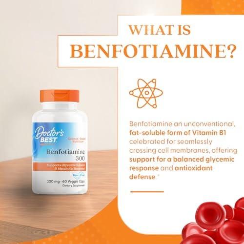 Doctor's Best Benfotiamine 300 with BenfoPure, Helps Maintain Healthy Glucose Metabolism, Non-GMO, Vegan, Gluten Free, Soy Free, 300 mg, 60 Veggie Caps - görsel 1