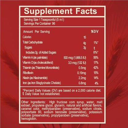 Malt and Hemoglobin Extract - Nutritional Supplement for Energy & Vitality (16 Fl Oz/Pack of 1)
