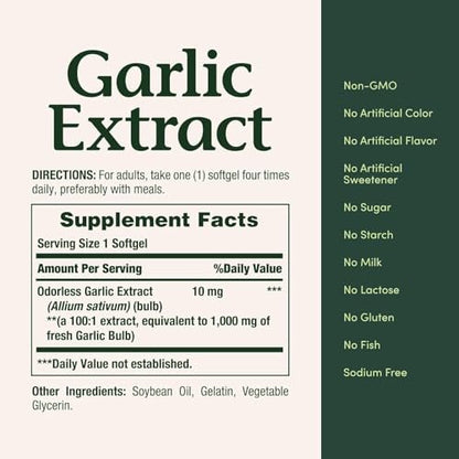 Nature's Bounty Garlic Extract 1000 mg Softgels, 100 Count (Pack of 2)