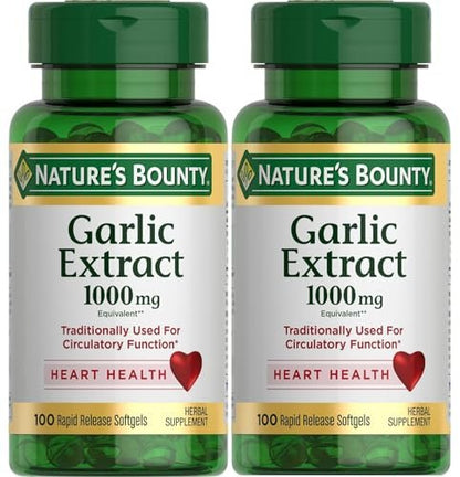 Nature's Bounty Garlic Extract 1000 mg Softgels, 100 Count (Pack of 2)