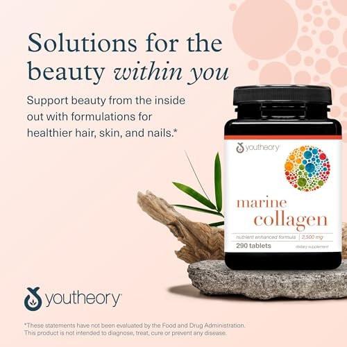 Youtheory Marine Collagen Tablets - 2,500 mg Fish-Sourced Collagen Peptides - with Vitamins A, C, E, B6 & B12 - Supports Joint & Nail Health* - Highly Absorbable - 160 Tablets (32-Day Supply) - görsel 9