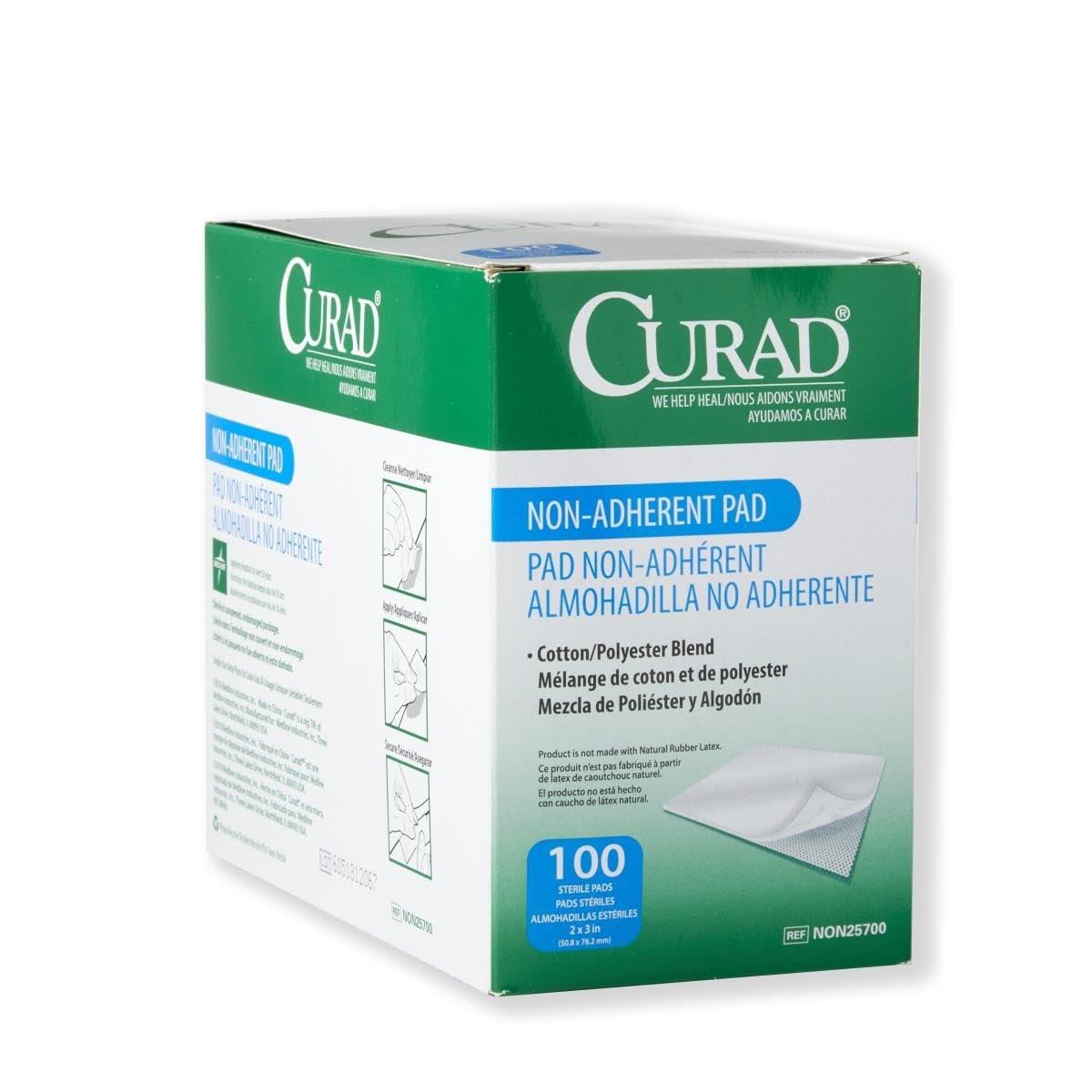 Curad Sterile Nonadherent Pad, Soft, Perforated, Absorbent, Cotton/Polyester, 2" x 3", Sterile, 100 pads - görsel 12