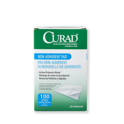 Curad Sterile Nonadherent Pad, Soft, Perforated, Absorbent, Cotton/Polyester, 2" x 3", Sterile, 100 pads