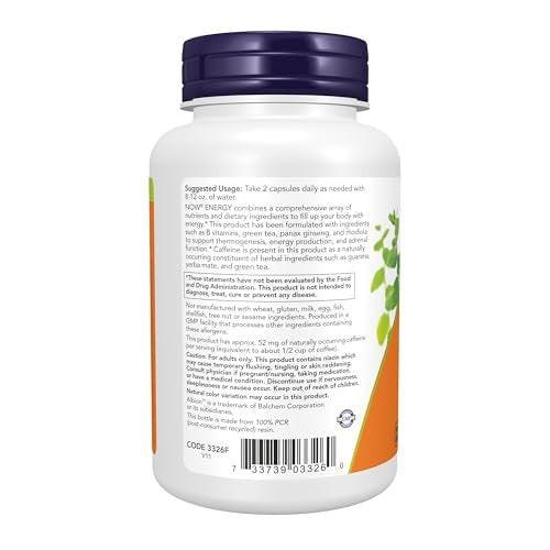 NOW Foods Supplements, Energy Dietary Supplement (Includes B Vitamins, Green Tea, Panax Ginseng and Rhodiola), 90 Capsules - görsel 4