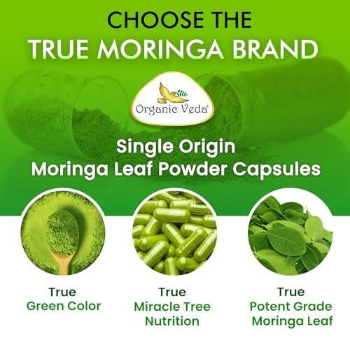 Organic Veda Moringa Capsule 1000mg - True Green Pure Organic Moringa Leaf Superfood - Vitamins & Antioxidants Dense Miracle Tree Powder for Energy, Digestion, Brain & Skin Health - 120 Vegan Capsule - görsel 8
