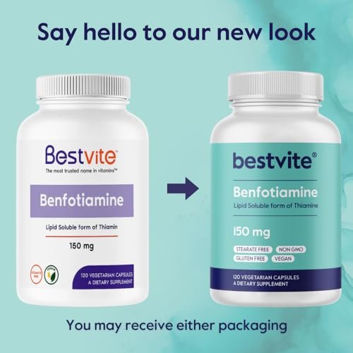 BESTVITE Benfotiamine 150mg (120 Vegetarian Capsules) No Stearates - No Silicon Dioxide - Vegan - Non GMO - Gluten Free - görsel 8