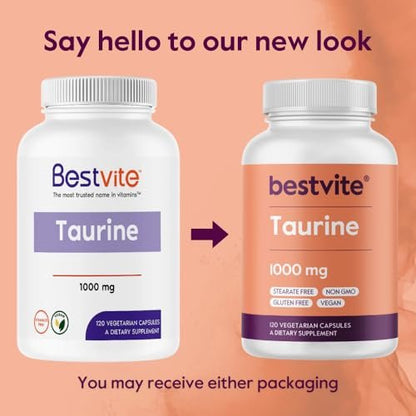 BESTVITE Taurine 1000mg (120 Vegetarian – Clean Formula: Free from stearates, fillers, flow agents, and other – Image 2