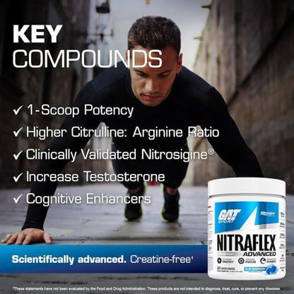 GAT SPORT Nitraflex Advanced Pre-Workout Powder, Increases Blood Flow, Boosts Strength and Energy, Improves Exercise Performance, Men & Women (Fruit Punch, 30 Servings)