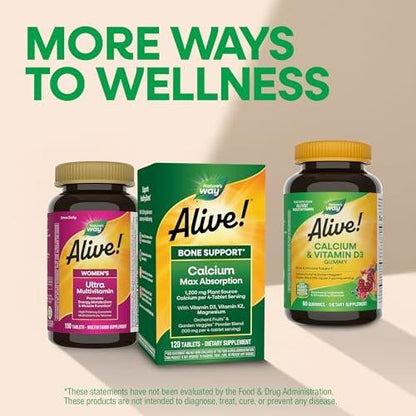 Nature’s Way Alive! Calcium Bone Support Tablets*, Max Absorption Calcium Supplement with Vitamins D3, K2, & Magnesium, Promotes Bone Health and Bone Density*, Gluten Free, 60 Tablets