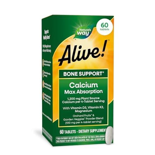 Nature’s Way Alive! Calcium Bone Support Tablets*, Max Absorption Calcium Supplement with Vitamins D3, K2, & Magnesium, Promotes Bone Health and Bone Density*, Gluten Free, 60 Tablets - görsel 12