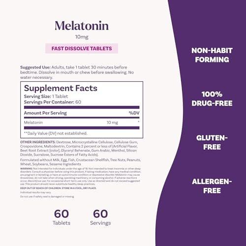 Natrol Melatonin 10mg Fast Dissolve Tablets - Strawberry Flavor, 100 Count, Sleep Support, Fast Dissolve Melatonin for Adults, 100-Day Supply - görsel 5