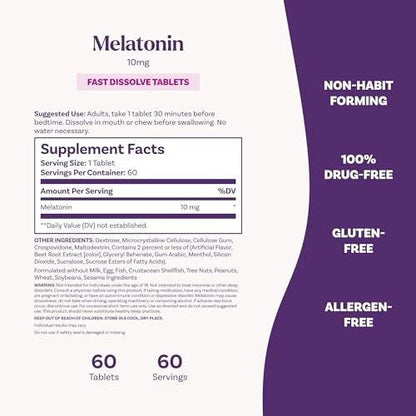 Natrol Melatonin 10mg Fast Dissolve Tablets - Strawberry Flavor, 100 Count, Sleep Support, Fast Dissolve Melatonin for Adults, 100-Day Supply