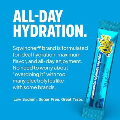 Sqwincher Zero Qwik Stik, Mixed Berry, Sugar Free, Low Calorie, Low Sodium Electrolyte Powder Hydration Drink Mix, .11 oz Packet (Pack of 50)