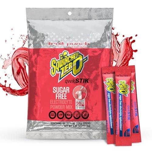Sqwincher Zero Qwik Stik, Fruit Punch, Sugar Free, Low Calorie, Low Sodium Electrolyte Powder Hydration Drink Mix, .11 oz Packet (Pack of 50) - görsel 1