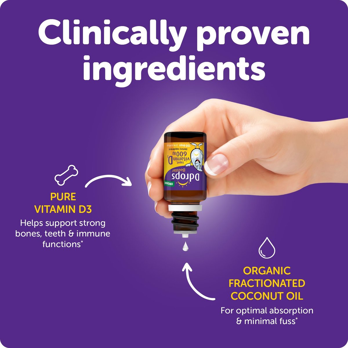 Ddrops Kids Booster 600IU 100 Drops - Daily Liquid Vitamin D for Kids. Support Strong Bones & Immune System in Children. No Preservatives, No Sugar, Non-GMO, Allergy-Friendly - görsel 11