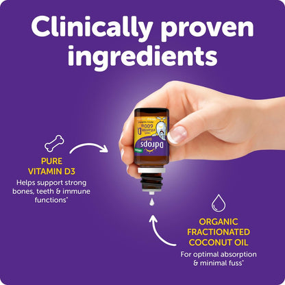 Ddrops Kids Booster 600IU 100 Drops - Daily Liquid Vitamin D for Kids. Support Strong Bones & Immune System in Children. No Preservatives, No Sugar, Non-GMO, Allergy-Friendly