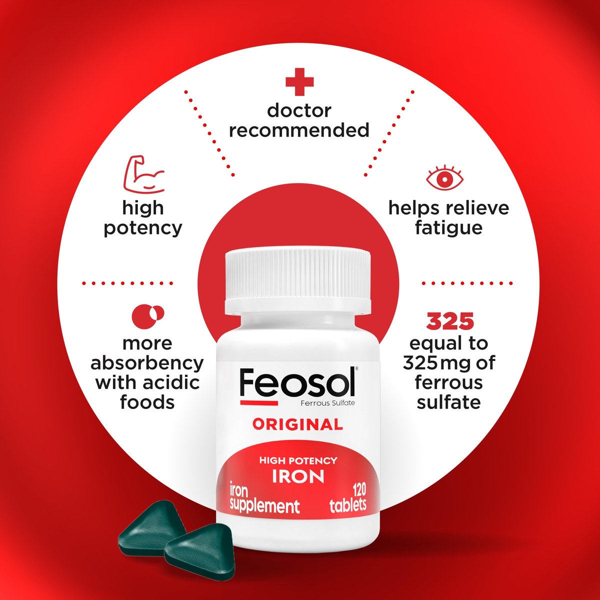 Feosol Original Iron Supplement Tablets, Non-heme, 65mg Iron per Pill, 1 Per Day, 120ct, 4 Month Supply, for Energy and Immune System Support, Made in USA - görsel 5