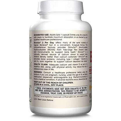 Jarrow Formulas BoneUp Three Per Day for Bone Density and Skeletal Nutrition, Includes Vitamin D3, K2 (as MK-7) and Calcium, 90 Capsules, 30 Day Supply