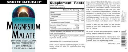 Source Naturals Magnesium Malate, Supports Muscles and Energy Production*, 3750 MG - 200 Capsules