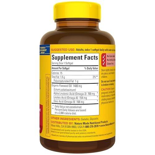 Nature Made Extra Strength Flaxseed Oil 1400 mg, Fish Free Omega 3 Supplement, Dietary Supplement for Heart Health Support, 100 Softgels, 100 Day Supply - görsel 9