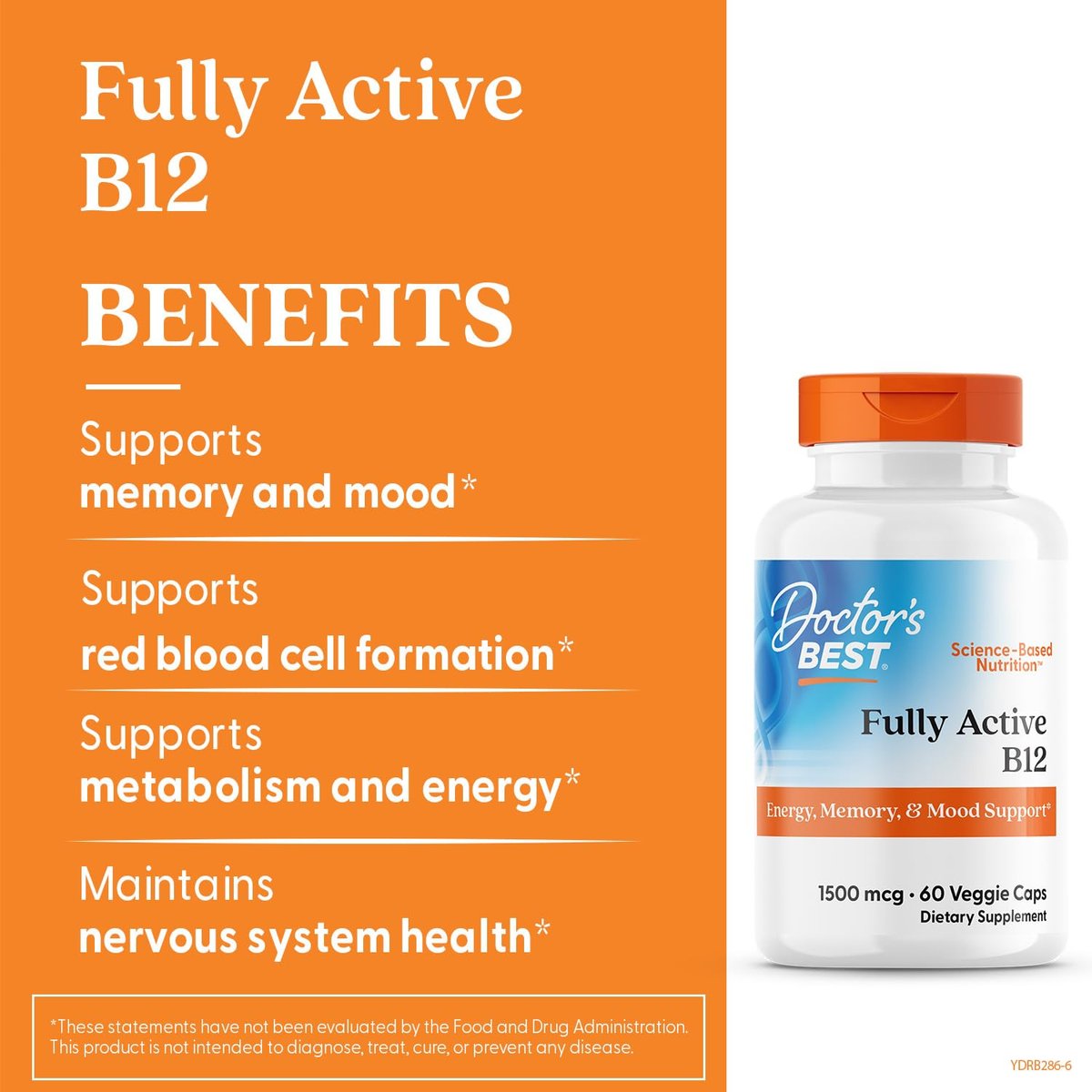 Doctor's Best Fully Active B12 1500 mcg, Non-GMO, Vegan, Gluten Free, Supports Healthy Memory, Mood and Circulation, 60 Count - görsel 3