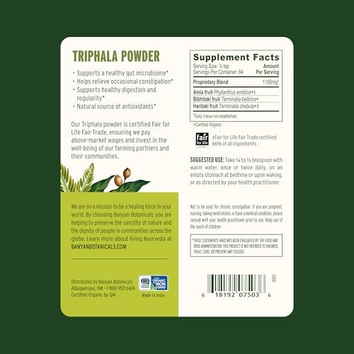 Banyan Botanicals Organic Triphala Powder – Daily Digestive Support & Gentle Colon Cleanse – Pure Amla, Haritaki & Bibhitaki for Gut Microbiome Health & Regularity – 1 lb – USDA Organic - görsel 5
