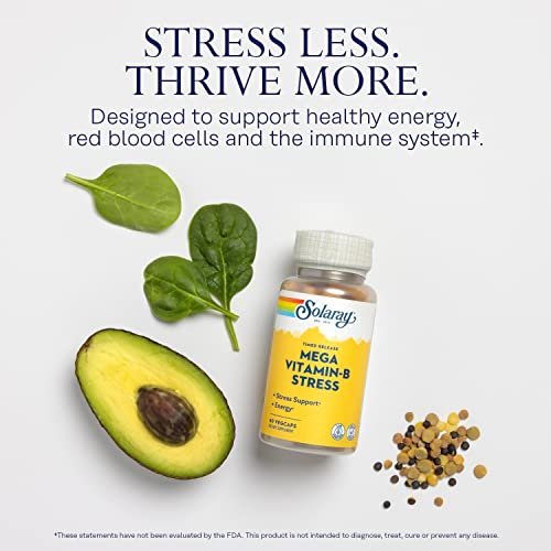 SOLARAY Mega Vitamin B-Stress, Timed-Release Vitamin B Complex with 1000 mg of Vitamin C for Stress, Energy, Red Blood Cell & Immune Support, 60 Day Guarantee, Vegan, 20 Servings, 60 VegCaps - görsel 7