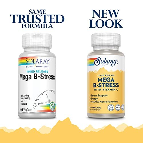 SOLARAY Mega Vitamin B-Stress, Timed-Release Vitamin B Complex with 1000 mg of Vitamin C for Stress, Energy, Red Blood Cell & Immune Support, 60 Day Guarantee, Vegan, 20 Servings, 60 VegCaps - görsel 3