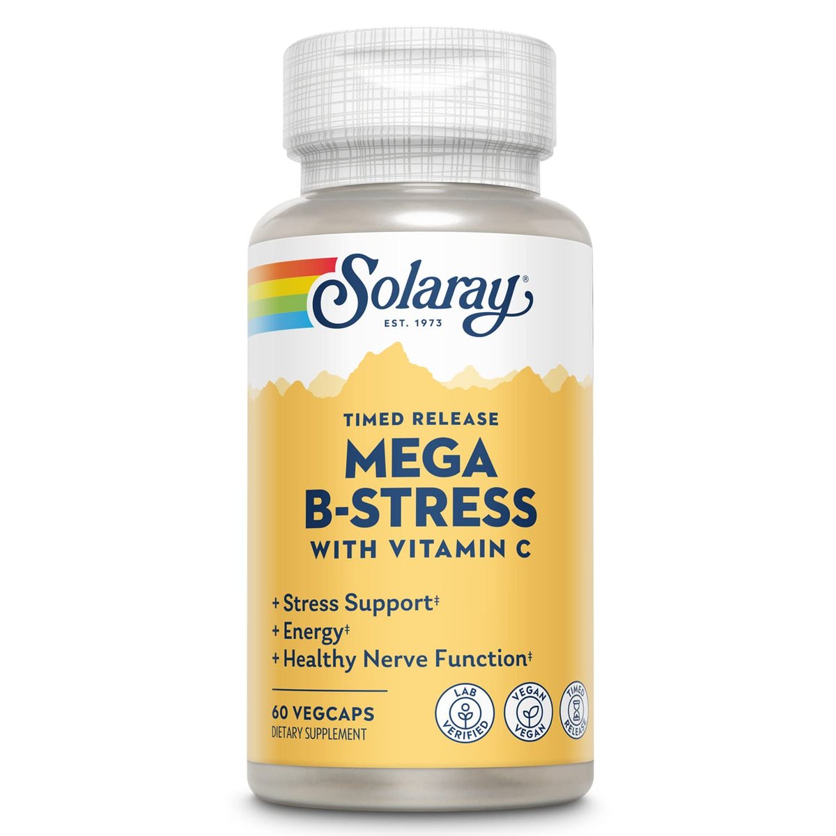 SOLARAY Mega Vitamin B-Stress, Timed-Release Vitamin B Complex with 1000 mg of Vitamin C for Stress, Energy, Red Blood Cell & Immune Support, 60 Day Guarantee, Vegan, 20 Servings, 60 VegCaps - görsel 2