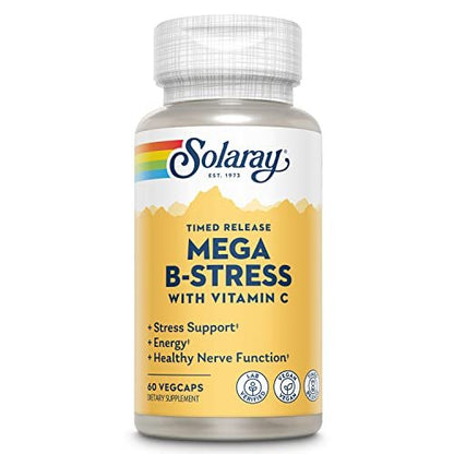 SOLARAY Mega Vitamin B-Stress, Timed-Release Vitamin B Complex with 1000 mg of Vitamin C for Stress, Energy, Red Blood Cell & Immune Support, 60 Day Guarantee, Vegan, 20 Servings, 60 VegCaps