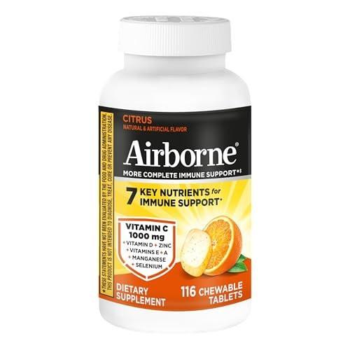 Airborne Citrus Chewable Tablets, 116ct | Immune Support Supplement with 1000mg Vitamin C + Vitamins A, D, E, Zinc, Selenium, & Manganese | Herbal Blend | Gluten Free - görsel 5