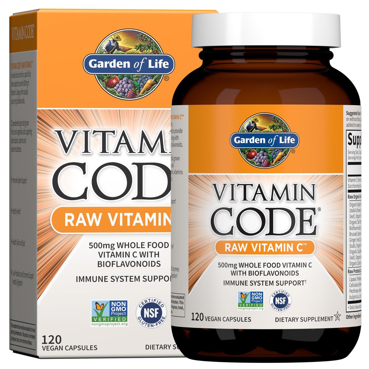 Garden of Life Vitamin Code Raw Vitamin C - 120 Capsules, 500mg Whole Food Vitamin C Capsules + Fruit & Veggie Blend & Probiotics, Supplements for Adults, Vegan, Gluten Free - görsel 3