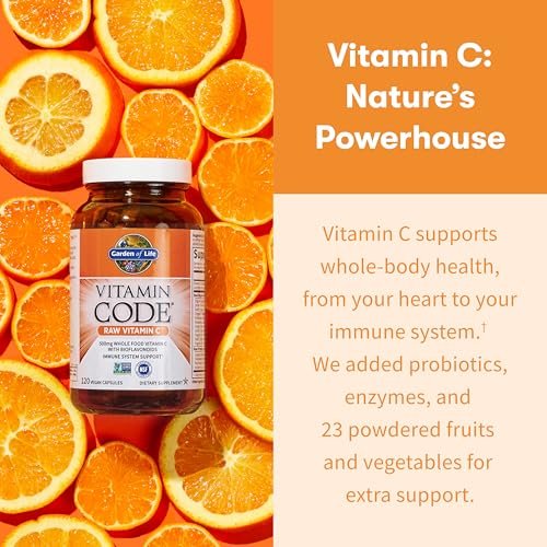 Garden of Life Vitamin Code Raw Vitamin C - 120 Capsules, 500mg Whole Food Vitamin C Capsules + Fruit & Veggie Blend & Probiotics, Supplements for Adults, Vegan, Gluten Free - görsel 7
