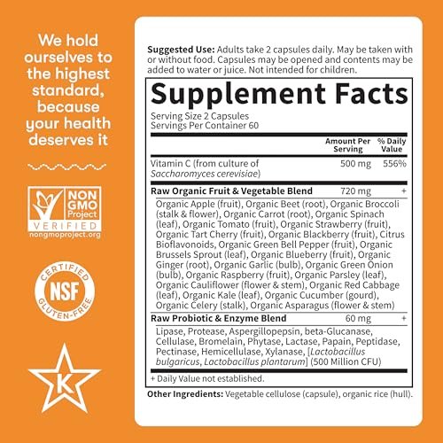 Garden of Life Vitamin Code Raw Vitamin C - 120 Capsules, 500mg Whole Food Vitamin C Capsules + Fruit & Veggie Blend & Probiotics, Supplements for Adults, Vegan, Gluten Free - görsel 12