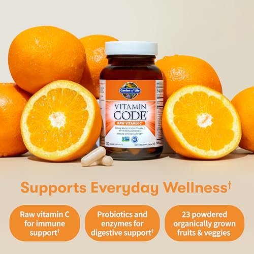 Garden of Life Vitamin Code Raw Vitamin C - 120 Capsules, 500mg Whole Food Vitamin C Capsules + Fruit & Veggie Blend & Probiotics, Supplements for Adults, Vegan, Gluten Free - görsel 5