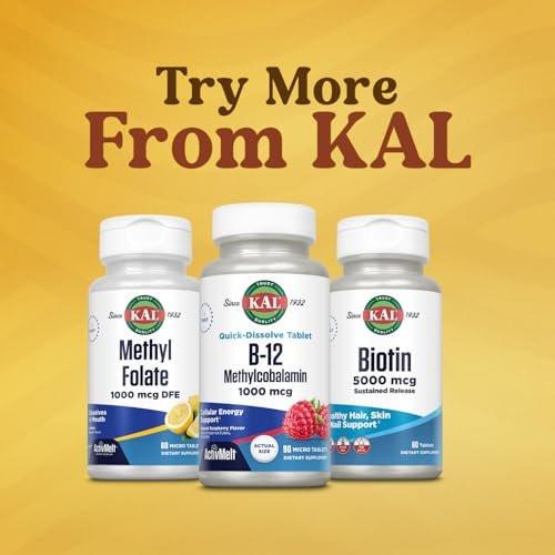 KAL Vitamin B12 Methylcobalamin and Adenosylcobalamin 2000 mcg ActivMelt, B12 Energy Supplements, Metabolism, Nerve, Red Blood Cell Support, High Absorption, Natural Berry, 60 Serv, 60 Micro Tablets - görsel 10