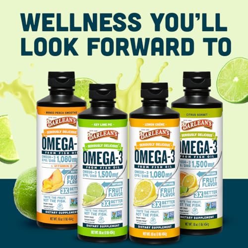 Barlean's Omega 3 Fish Oil Liquid Supplement for Men and Women, 1500mg of EPA and DHA Fatty Acid, Promotes Brain & Heart Health - Non-GMO, Key Lime Pie, 8 oz - görsel 8