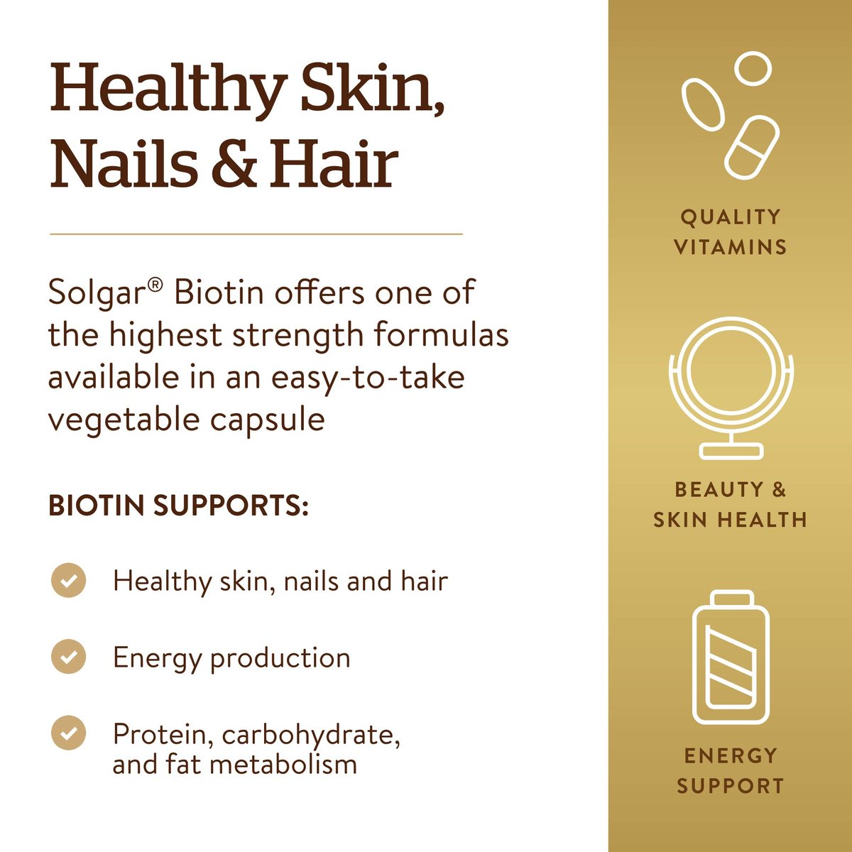 Solgar Biotin 10000 mcg Vegetable Capsules - Super High Potency, Non-GMO, Vegan, Gluten Free, Dairy Free, Kosher - Promotes Healthy Skin, Nails, Hair & Energy Metabolism - 120 Count - görsel 2