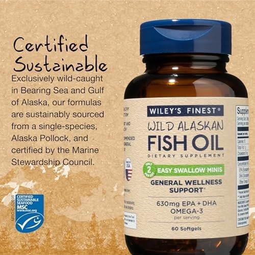 Wiley's Finest Wild Alaskan Fish Oil Easy Swallow Minis - Omega-3 Fish Oil Supplement for Adults and Kids - Double-Strength 630mg EPA and DHA Natural Supplement - 60 Mini Softgels (30 Servings) - görsel 5