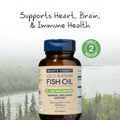 Wiley's Finest Wild Alaskan Fish Oil Easy Swallow Minis - Omega-3 Fish Oil Supplement for Adults and Kids - Double-Strength 630mg EPA and DHA Natural Supplement - 60 Mini Softgels (30 Servings) - görsel 4