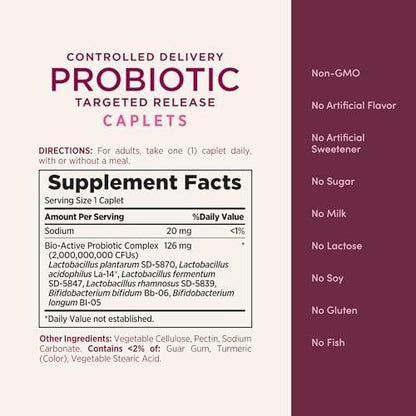 Nature's Bounty Probiotic, Controlled Delivery Dietary Supplement, Supports Digestive, Intestinal and Immune Health, 30 Caplets