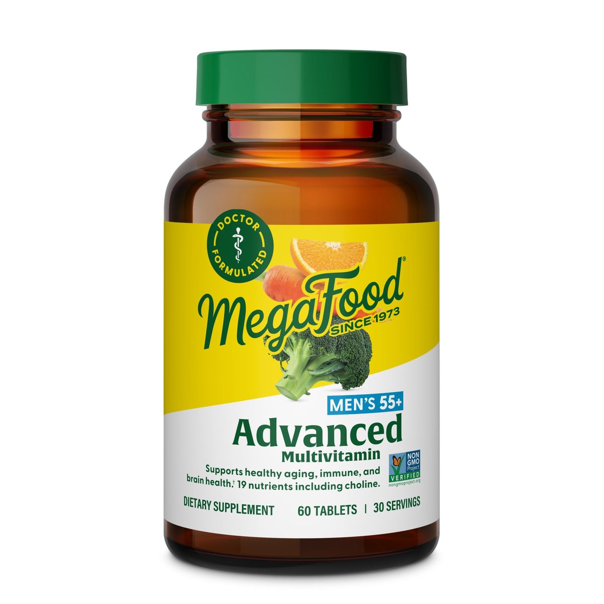 MegaFood Advanced Multivitamin for Men 55+, Mens Multivitamins 50 Plus, Methylated B12, Methyl folate, Choline, Vitamin D, Brain & Muscle Health, Immune Support, Vegetarian - 60 Tablets (30 Servings) - görsel 6