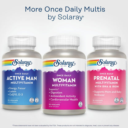 SOLARAY Once Daily Woman Multivitamin with Iron, Cellular Energy, Digestion, Red Blood Cell Support, Multivitamin for Women w/Vitamin D, Vitamin B12, Prenatal Vitamins Support w/Folic Acid, 90 Serv