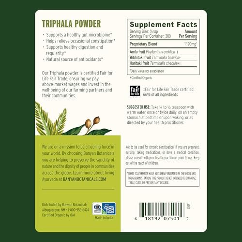 Banyan Botanicals Organic Triphala Powder – Daily Digestive Support & Gentle Colon Cleanse – Pure Amla, Haritaki & Bibhitaki for Gut Microbiome Health & Regularity – 1 lb – USDA Organic - görsel 15