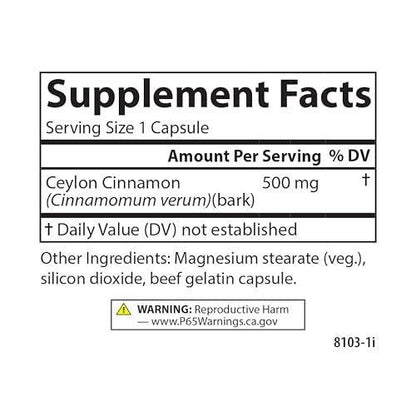 Carlson - Ceylon Cinnamon, Cinnamon Supplements, 500 mg, Cinnamon Extract Pills, Ceylon Cinnamon Capsules, 90 Capsules