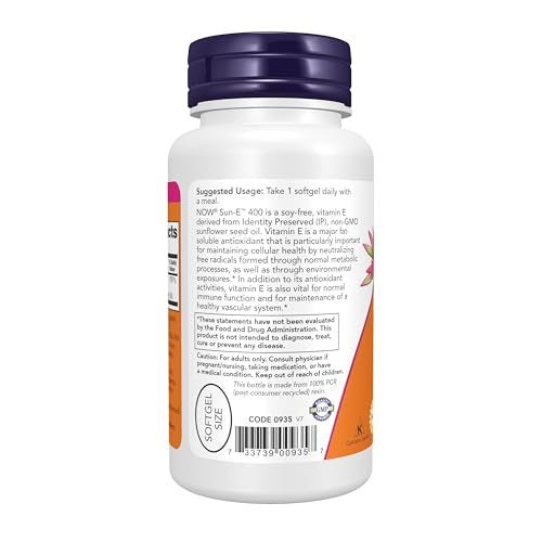 NOW Foods Sun-E™ 400 IU Vitamin E with d-alpha Tocopherol from Non-GMO Sunflower Oil, 60 Softgels - görsel 6