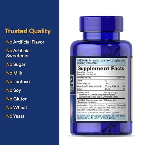 Puritan's Pride Advanced Glucosamine Chondroitin MSM With Vitamin D3 50mcg (2000 IU), Dietary Supplement for Joint Health, 80 Coated Tablets - görsel 11