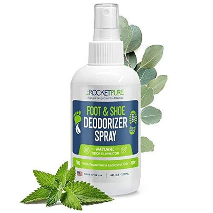 Rocket Pure Natural Foot and Shoe Deodorizer Spray, Deodorant and Odor Eliminator for Smelly Feet, Smell Remover, Formulated with Essential Oils, Made in the USA, Mint, 4 fl oz (Pack of 1)