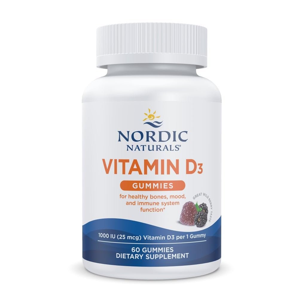 Nordic Naturals Vitamin D3 Gummies, Wild Berry - 60 Gummies - 1000 IU Vitamin D3 - Great Taste - Healthy Bones, Mood & Immune System Function - Non-GMO - 60 Servings - görsel 1